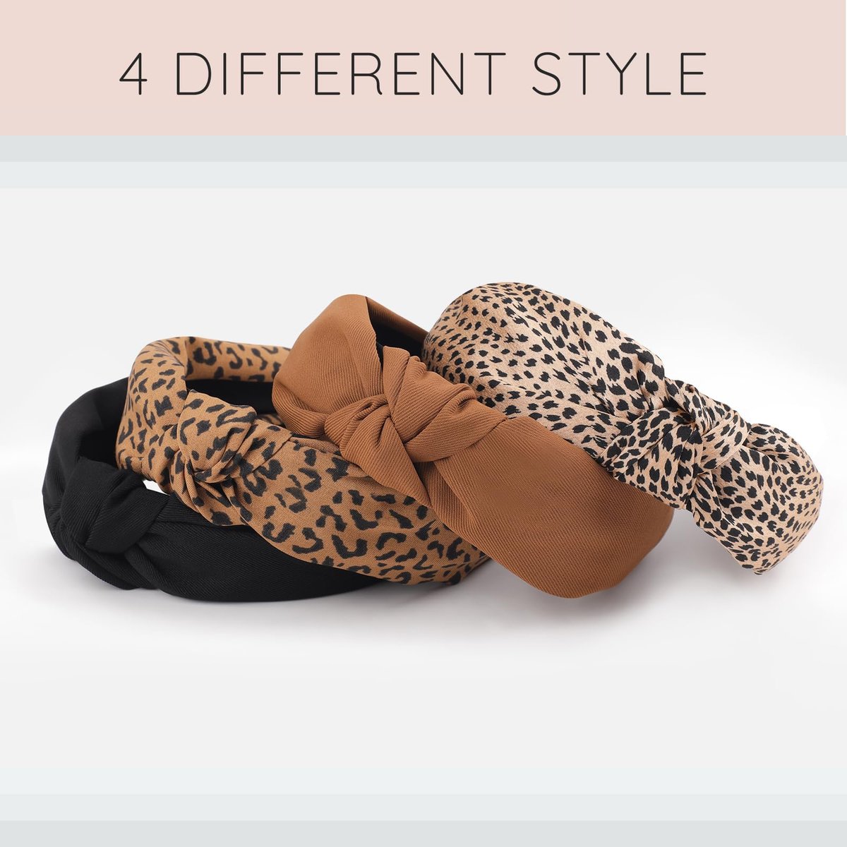 Sept Montagne Top Knotted Headband for Women Trendy 4 Pack - Wide Chunky Headbands in Black, Brown, Leopard - Fashion Hair Accessories - görsel 3