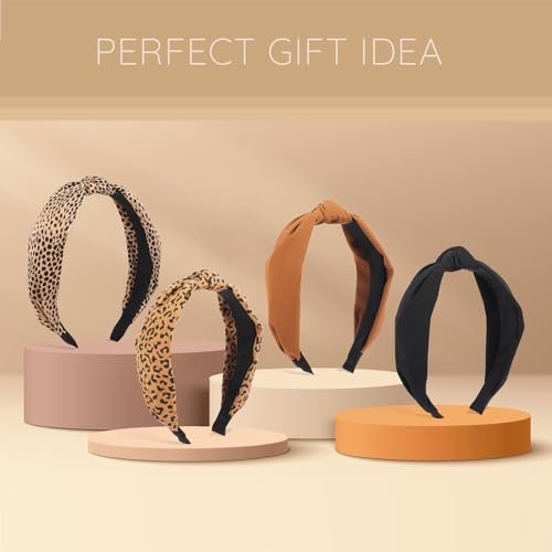 Sept Montagne Top Knotted Headband for Women Trendy 4 Pack - Wide Chunky Headbands in Black, Brown, Leopard - Fashion Hair Accessories - görsel 14