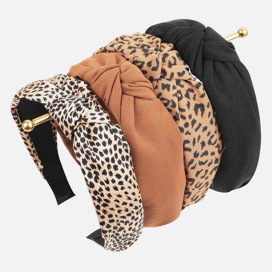 Sept Montagne Top Knotted Headband for Women Trendy 4 Pack - Wide Chunky Headbands in Black, Brown, Leopard - Fashion Hair Accessories