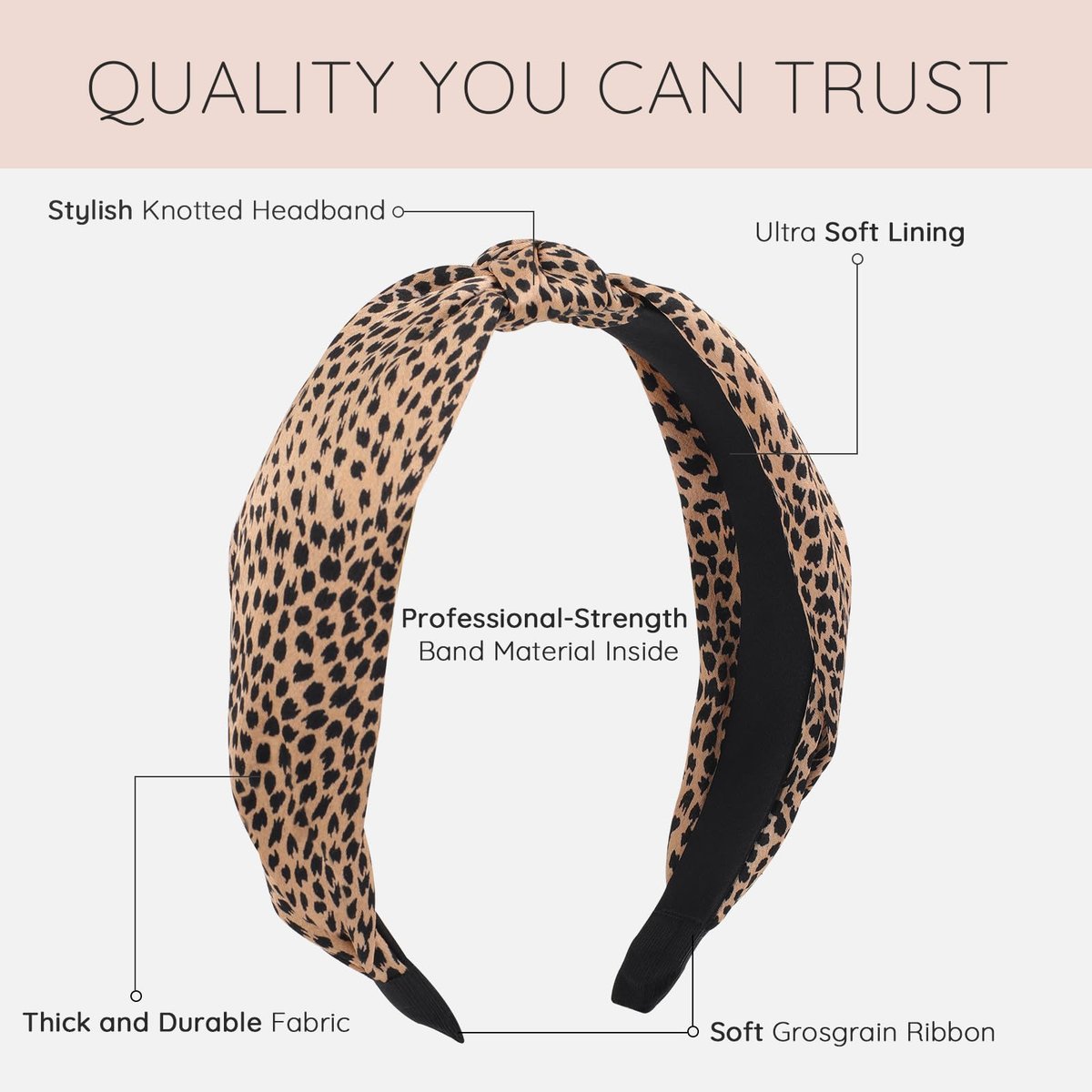 Sept Montagne Top Knotted Headband for Women Trendy 4 Pack - Wide Chunky Headbands in Black, Brown, Leopard - Fashion Hair Accessories - görsel 9