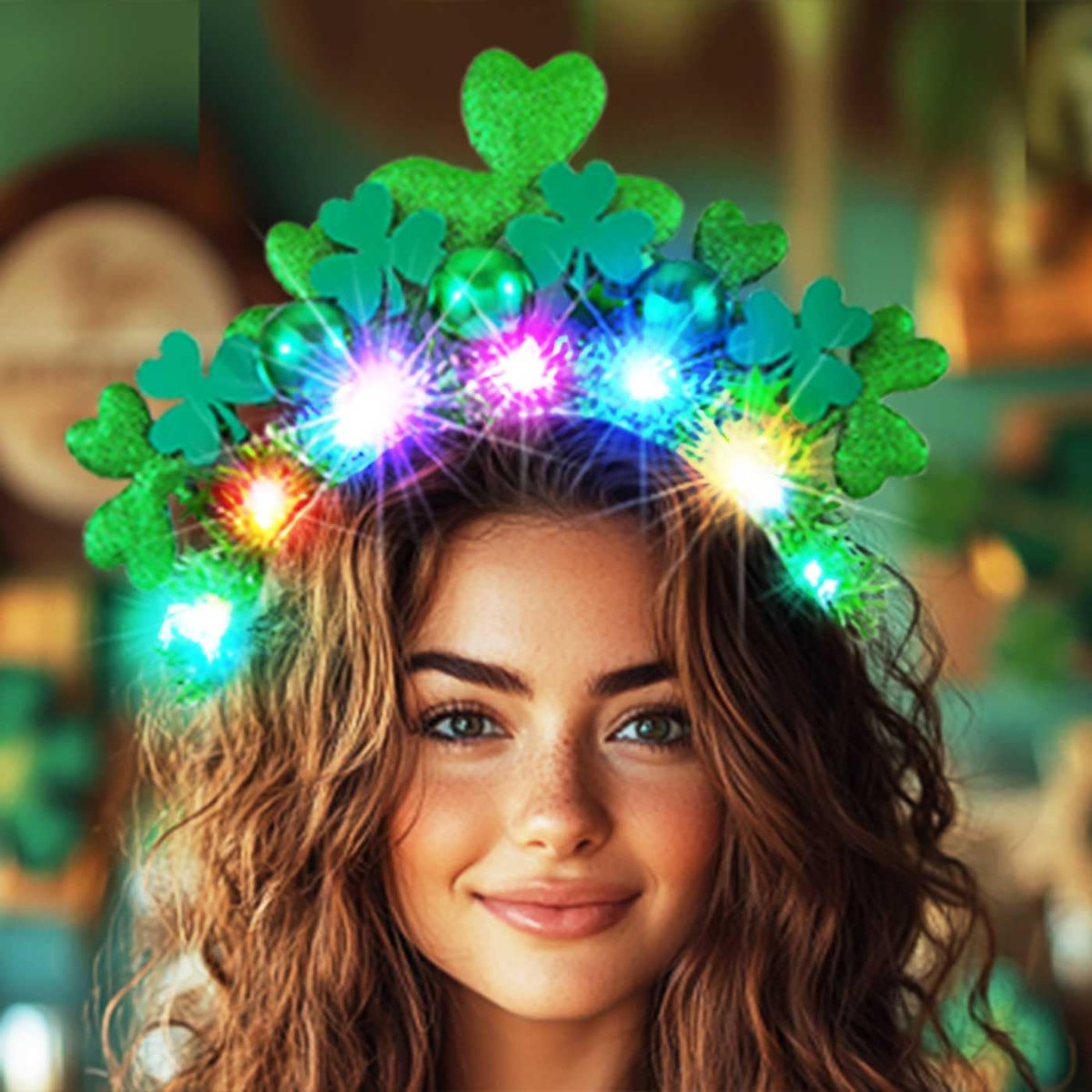 GORTIN Light Up St. Patrick's Day Headband - Green LED Shamrock Headband with Glowing Balls for Women, Irish Day Festival Costume Headwear - görsel 3
