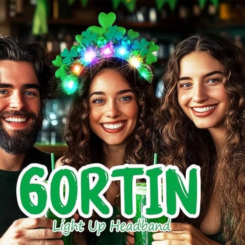 GORTIN Light Up St. Patrick's Day Headband - Green LED Shamrock Headband with Glowing Balls for Women, Irish Day Festival Costume Headwear - görsel 8