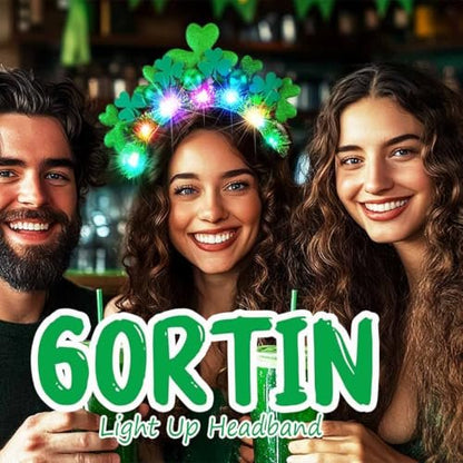 GORTIN Light Up St. Patrick's Day Headband - Green LED Shamrock Headband with Glowing Balls for Women, Irish Day Festival Costume Headwear