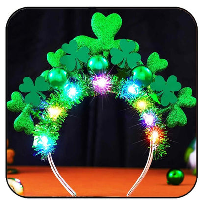 GORTIN Light Up St. Patrick's Day Headband - Green LED Shamrock Headband with Glowing Balls for Women, Irish Day Festival Costume Headwear