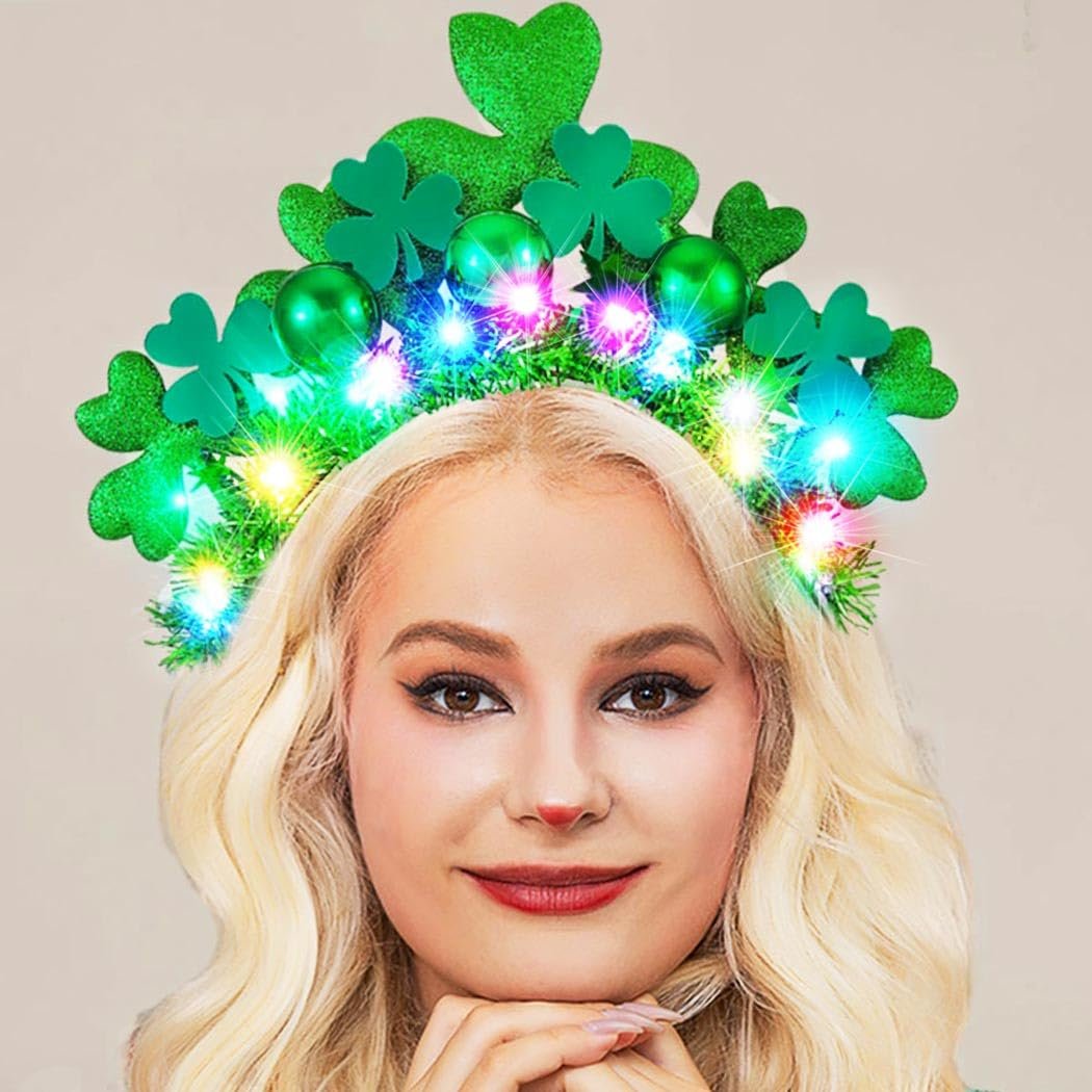 GORTIN Light Up St. Patrick's Day Headband - Green LED Shamrock Headband with Glowing Balls for Women, Irish Day Festival Costume Headwear - görsel 13