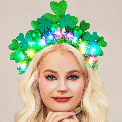 GORTIN Light Up St. Patrick's Day Headband - Green LED Shamrock Headband with Glowing Balls for Women, Irish Day Festival Costume Headwear