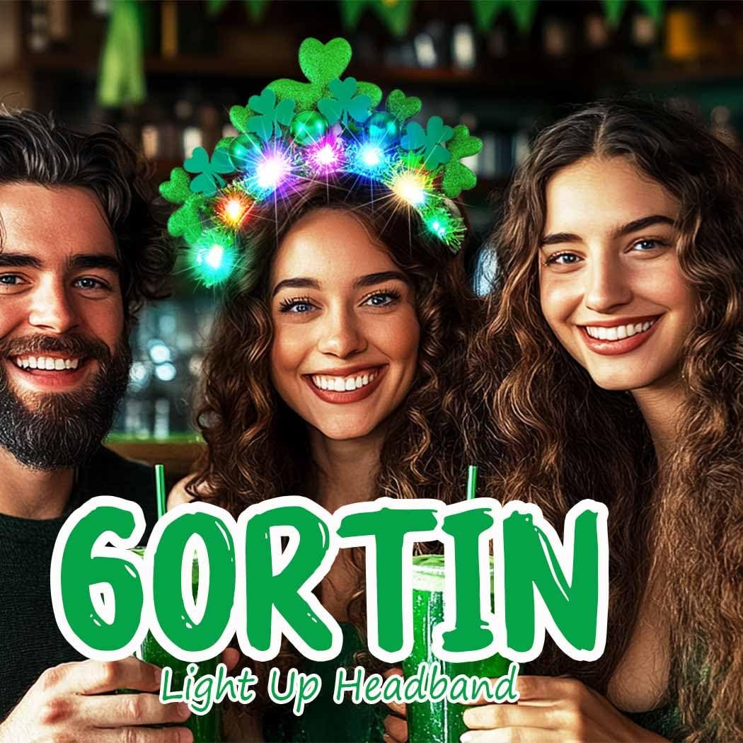 GORTIN Light Up St. Patrick's Day Headband - Green LED Shamrock Headband with Glowing Balls for Women, Irish Day Festival Costume Headwear - görsel 7