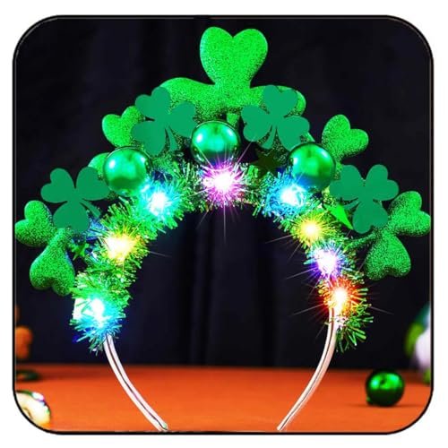 GORTIN Light Up St. Patrick's Day Headband - Green LED Shamrock Headband with Glowing Balls for Women, Irish Day Festival Costume Headwear - görsel 2