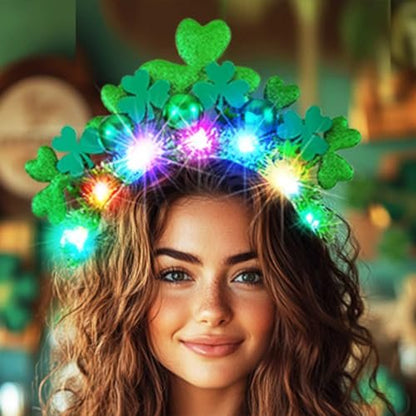 GORTIN Light Up St. Patrick's Day Headband - Green LED Shamrock Headband with Glowing Balls for Women, Irish Day Festival Costume Headwear