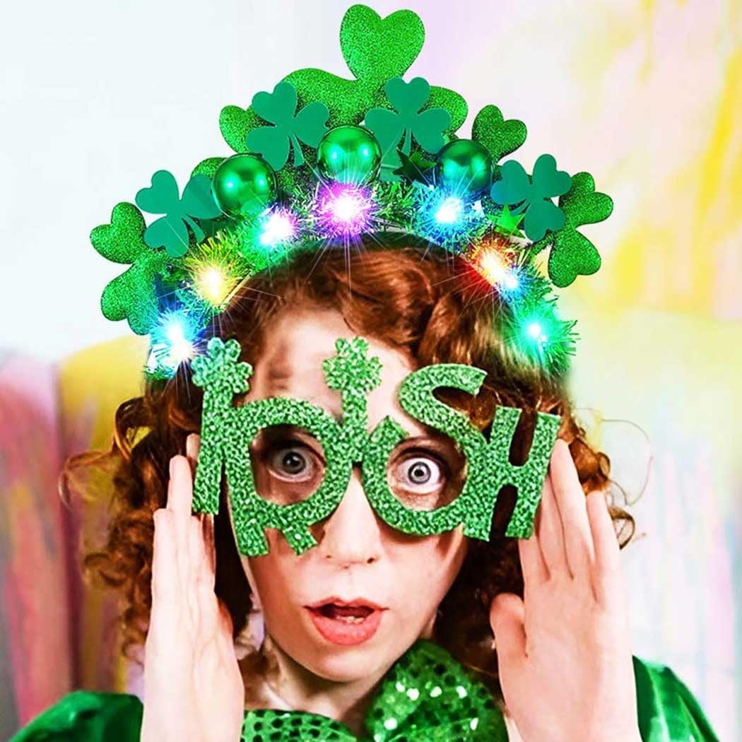 GORTIN Light Up St. Patrick's Day Headband - Green LED Shamrock Headband with Glowing Balls for Women, Irish Day Festival Costume Headwear - görsel 9