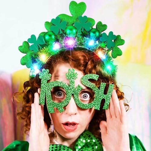 GORTIN Light Up St. Patrick's Day Headband - Green LED Shamrock Headband with Glowing Balls for Women, Irish Day Festival Costume Headwear - görsel 10