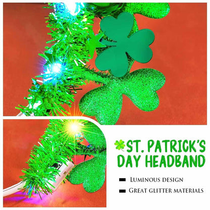 GORTIN Light Up St. Patrick's Day Headband - Green LED Shamrock Headband with Glowing Balls for Women, Irish Day Festival Costume Headwear