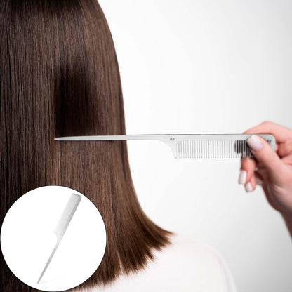 2-Pack Stainless Steel Rat Tail Comb with Metal Pick & Flat Top Barber Comb for Hair Styling