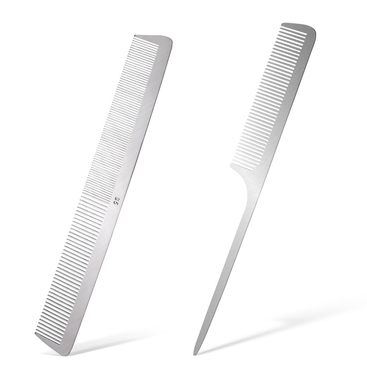 2-Pack Stainless Steel Rat Tail Comb with Metal Pick & Flat Top Barber Comb for Hair Styling - görsel 1