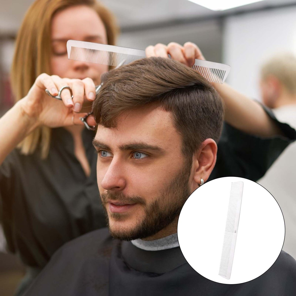 2-Pack Stainless Steel Rat Tail Comb with Metal Pick & Flat Top Barber Comb for Hair Styling - görsel 9