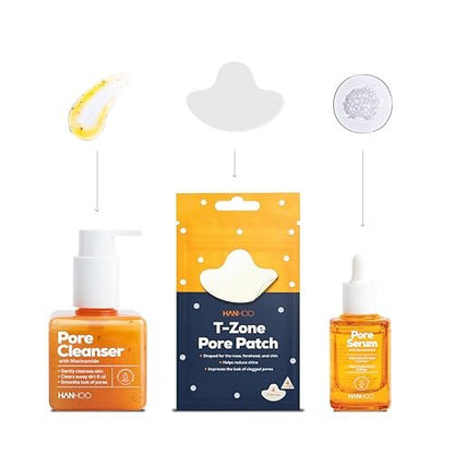 Hanhoo Pore Collection: Pore Cleanser, Serum & T-Zone Pore Patches with Niacinamide and Salicylic Acid | Korean Skincare Routine for Clogged Pores