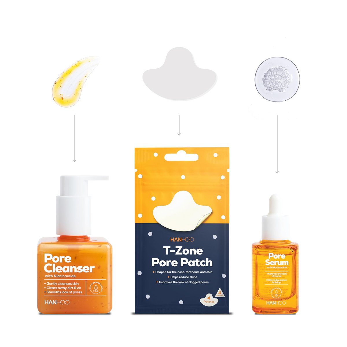 Hanhoo Pore Collection: Pore Cleanser, Serum & T-Zone Pore Patches with Niacinamide and Salicylic Acid | Korean Skincare Routine for Clogged Pores - görsel 1