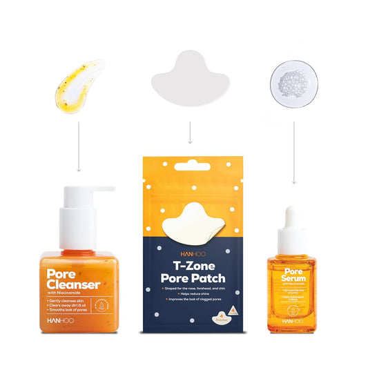 Hanhoo Pore Collection: Pore Cleanser, Serum & T-Zone Pore Patches with Niacinamide and Salicylic Acid | Korean Skincare Routine for Clogged Pores