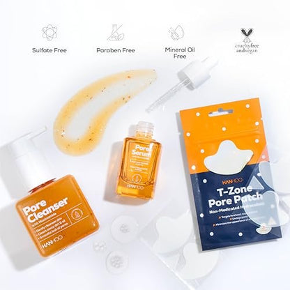 Hanhoo Pore Collection: Pore Cleanser, Serum & T-Zone Pore Patches with Niacinamide and Salicylic Acid | Korean Skincare Routine for Clogged Pores