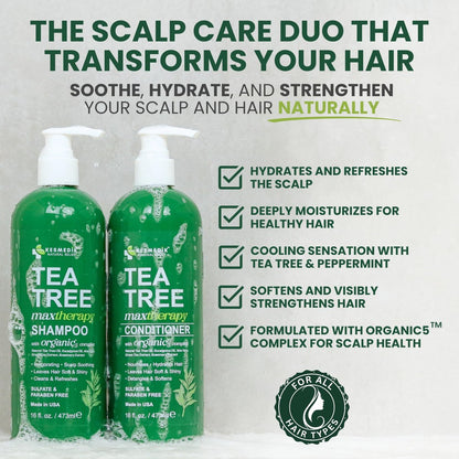 KESMEDIK Tea Tree Oil Shampoo and Conditioner MaxTherapy Set - Itchy Scalp Relief, Refreshes & Cleanses Dandruff & Buildup, Clarifying for Oily Hair, Women & Men, 16 fl oz Each Avelisse