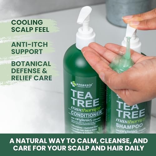 KESMEDIK Tea Tree Oil Shampoo and Conditioner MaxTherapy Set - Itchy Scalp Relief, Refreshes & Cleanses Dandruff & Buildup, Clarifying for Oily Hair, Women & Men, 16 fl oz Each Avelisse