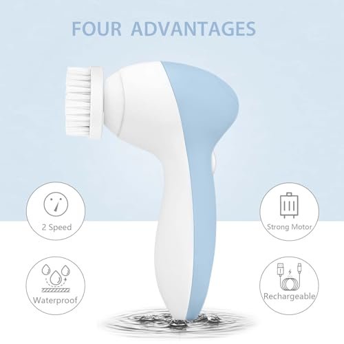 Rechargeable Facial Cleansing Spin Brush Set with 7 Exfoliating Brush Heads - Complete Face Spa System by CLSEVXY - Advanced Microdermabrasion for Gentle Exfoliation and Deep Scrubbing Avelisse