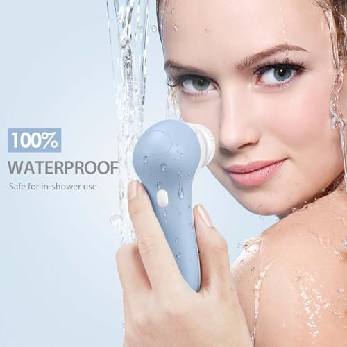 Rechargeable Facial Cleansing Spin Brush Set with 7 Exfoliating Brush Heads - Complete Face Spa System by CLSEVXY - Advanced Microdermabrasion for Gentle Exfoliation and Deep Scrubbing Avelisse
