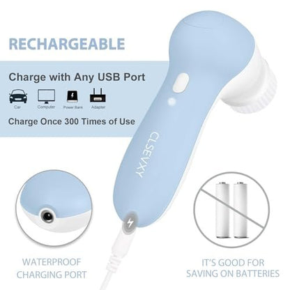 Rechargeable Facial Cleansing Spin Brush Set with 7 Exfoliating Brush Heads - Complete Face Spa System by CLSEVXY - Advanced Microdermabrasion for Gentle Exfoliation and Deep Scrubbing Avelisse