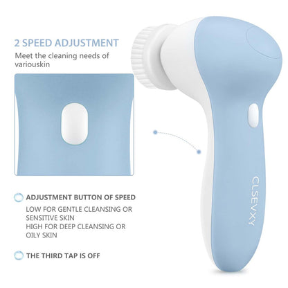 Rechargeable Facial Cleansing Spin Brush Set with 7 Exfoliating Brush Heads - Complete Face Spa System by CLSEVXY - Advanced Microdermabrasion for Gentle Exfoliation and Deep Scrubbing Avelisse