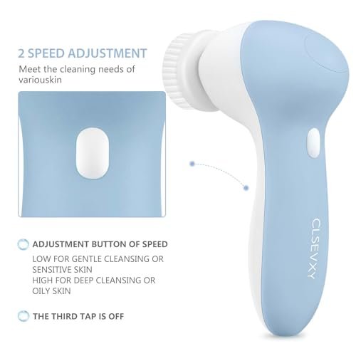 Rechargeable Facial Cleansing Spin Brush Set with 7 Exfoliating Brush Heads - Complete Face Spa System by CLSEVXY - Advanced Microdermabrasion for Gentle Exfoliation and Deep Scrubbing Avelisse
