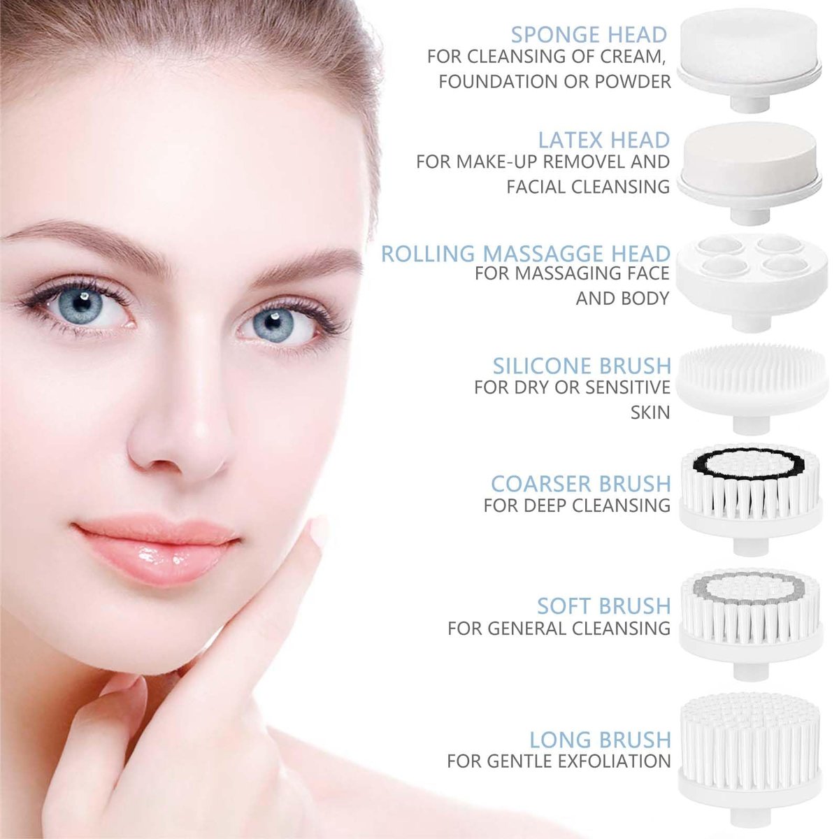 Rechargeable Facial Cleansing Spin Brush Set with 7 Exfoliating Brush Heads - Complete Face Spa System by CLSEVXY - Advanced Microdermabrasion for Gentle Exfoliation and Deep Scrubbing Avelisse
