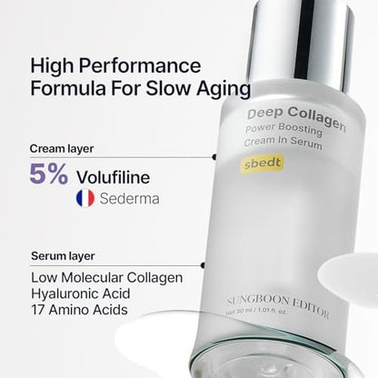 SUNGBOON EDITOR Deep Collagen Serum with 5% Volufiline, 58% Low Molecular Collagen & 2% Niacinamide - Hydrating & Smoothing Face Serum, Korean Skincare, 1.01 fl oz Avelisse