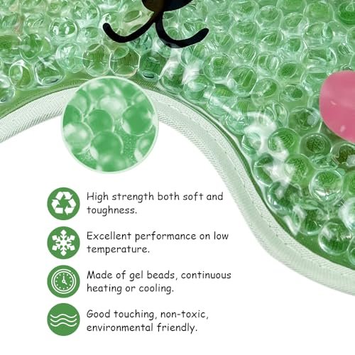 CONBELLA Kids Ice Packs 2 Pack – Reusable Cooling Eye Mask with Soft Plush Backing for Children, Boo Boos, Sinus Headache, Fever Relief (Green + Grey) - görsel 10