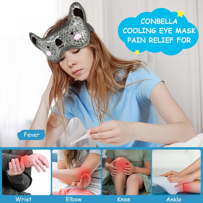 CONBELLA Kids Ice Packs 2 Pack – Reusable Cooling Eye Mask with Soft Plush Backing for Children, Boo Boos, Sinus Headache, Fever Relief (Green + Grey)