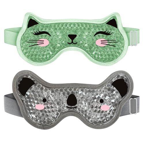 CONBELLA Kids Ice Packs 2 Pack – Reusable Cooling Eye Mask with Soft Plush Backing for Children, Boo Boos, Sinus Headache, Fever Relief (Green + Grey) - görsel 2