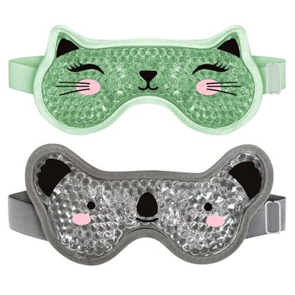 CONBELLA Kids Ice Packs 2 Pack – Reusable Cooling Eye Mask with Soft Plush Backing for Children, Boo Boos, Sinus Headache, Fever Relief (Green + Grey)