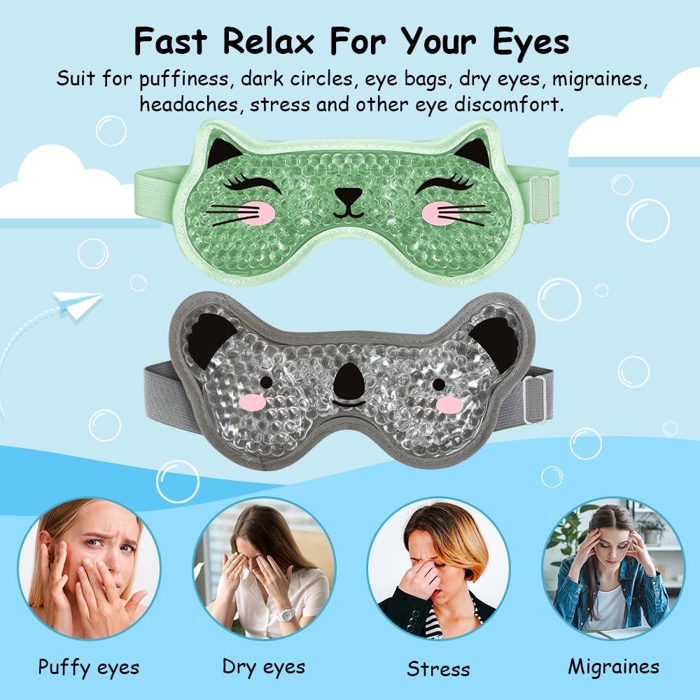 CONBELLA Kids Ice Packs 2 Pack – Reusable Cooling Eye Mask with Soft Plush Backing for Children, Boo Boos, Sinus Headache, Fever Relief (Green + Grey) - görsel 13