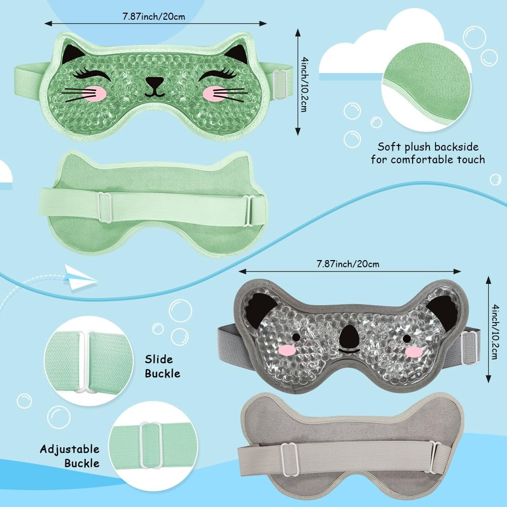 CONBELLA Kids Ice Packs 2 Pack – Reusable Cooling Eye Mask with Soft Plush Backing for Children, Boo Boos, Sinus Headache, Fever Relief (Green + Grey) - görsel 7