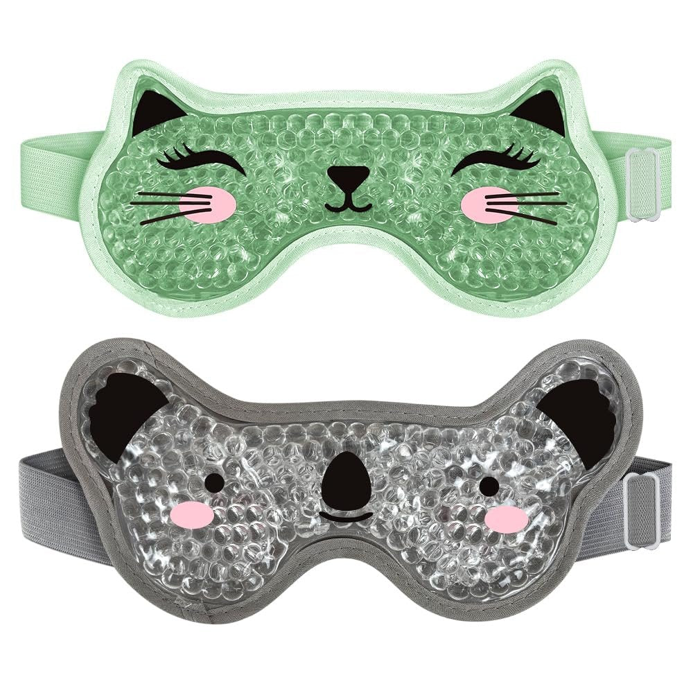 CONBELLA Kids Ice Packs 2 Pack – Reusable Cooling Eye Mask with Soft Plush Backing for Children, Boo Boos, Sinus Headache, Fever Relief (Green + Grey) - görsel 1