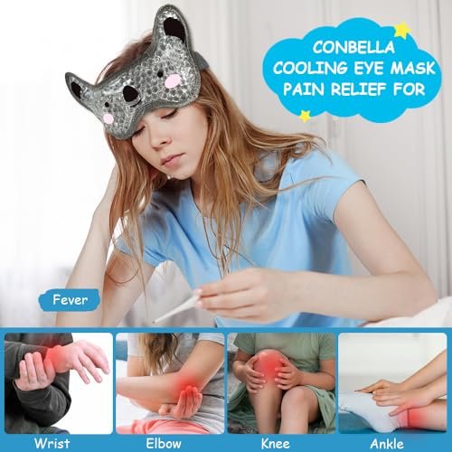 CONBELLA Kids Ice Packs 2 Pack – Reusable Cooling Eye Mask with Soft Plush Backing for Children, Boo Boos, Sinus Headache, Fever Relief (Green + Grey) - görsel 6