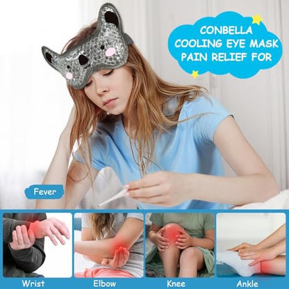 CONBELLA Kids Ice Packs 2 Pack – Reusable Cooling Eye Mask with Soft Plush Backing for Children, Boo Boos, Sinus Headache, Fever Relief (Green + Grey)