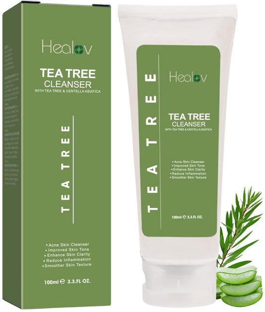 Tea Tree Face Wash – Natural Exfoliating Facial Cleanser with Tea Tree Oil for Acne, Breakouts, and Skin Irritation – Deeply Cleansing, Hydrating Liquid Soap for Calm, Fresh Skin