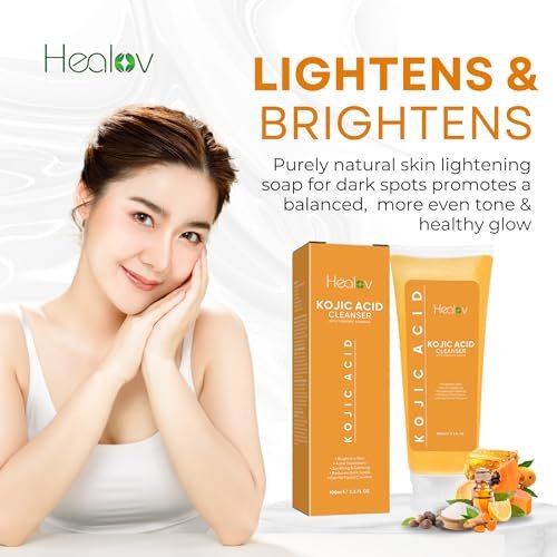 Healov Kojic Acid Soap for Hyperpigmentation – Skin Brightening Face and Body Wash with Papaya, Turmeric – Dark Spot Soap Reduces Acne Scars, Evens Skin Tone – 3.3 oz - görsel 4