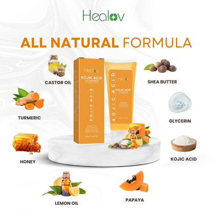 Healov Kojic Acid Soap for Hyperpigmentation – Skin Brightening Face and Body Wash with Papaya, Turmeric – Dark Spot Soap Reduces Acne Scars, Evens Skin Tone – 3.3 oz