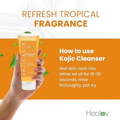 Healov Kojic Acid Soap for Hyperpigmentation – Skin Brightening Face and Body Wash with Papaya, Turmeric – Dark Spot Soap Reduces Acne Scars, Evens Skin Tone – 3.3 oz