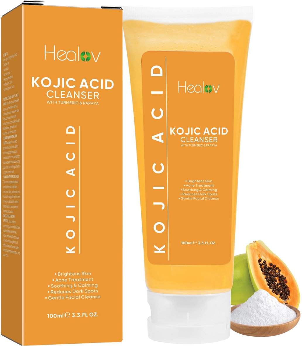 Healov Kojic Acid Soap for Hyperpigmentation – Skin Brightening Face and Body Wash with Papaya, Turmeric – Dark Spot Soap Reduces Acne Scars, Evens Skin Tone – 3.3 oz - görsel 1