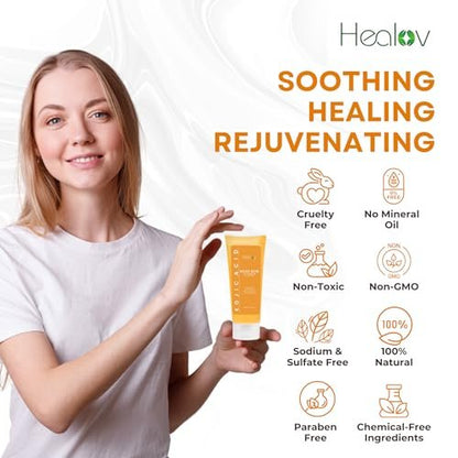 Healov Kojic Acid Soap for Hyperpigmentation – Skin Brightening Face and Body Wash with Papaya, Turmeric – Dark Spot Soap Reduces Acne Scars, Evens Skin Tone – 3.3 oz