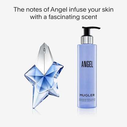 Mugler Angel Shower Gel - Floral & Woody Women's Scented Body Wash with Peony, Praline, and Wood Accord - 6.7 Fl Oz Avelisse