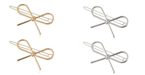 4-Pack Gold and Silver Metal Bow Hair Clips – Elegant Hairpins for Women and Girls - görsel 2