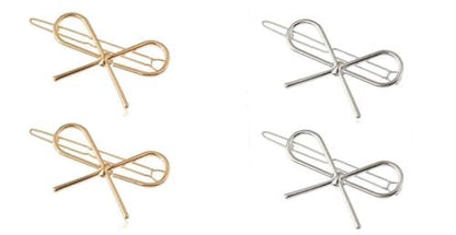 4-Pack Gold and Silver Metal Bow Hair Clips – Elegant Hairpins for Women and Girls